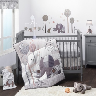 Bedtime Originals Elephant Love Gray 3-Piece Nursery Baby Crib Bedding Set