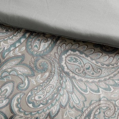 California King Gray and Teal Cotton Jacquard Bed in a Bag Set
