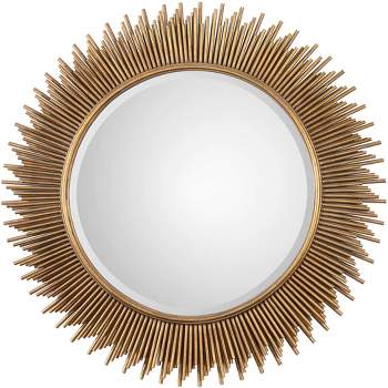 Uttermost Sunburst Vanity Decorative Wall Mirror Modern Beveled Antique Gold Leaf Iron Wood Frame 36" Wide for Bathroom Bedroom