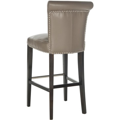 Transitional Gray Leather Bar Stool with Birch Wood Frame