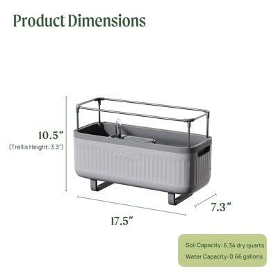 Fog Gray Self-Watering Herb Planter Box with Trellis