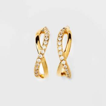 14K Gold Plated Cubic Zirconia Half Hoop Earrings - A New Day™ Gold