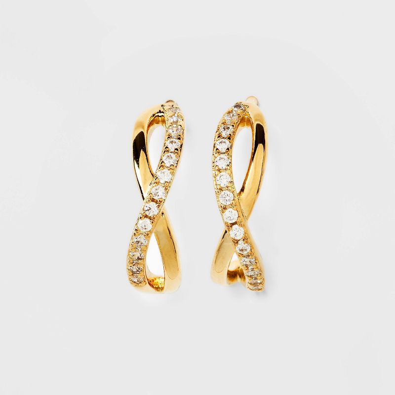 14K Gold Plated Cubic Zirconia Half Hoop Earrings - A New Day&#8482; Gold, 1 of 6