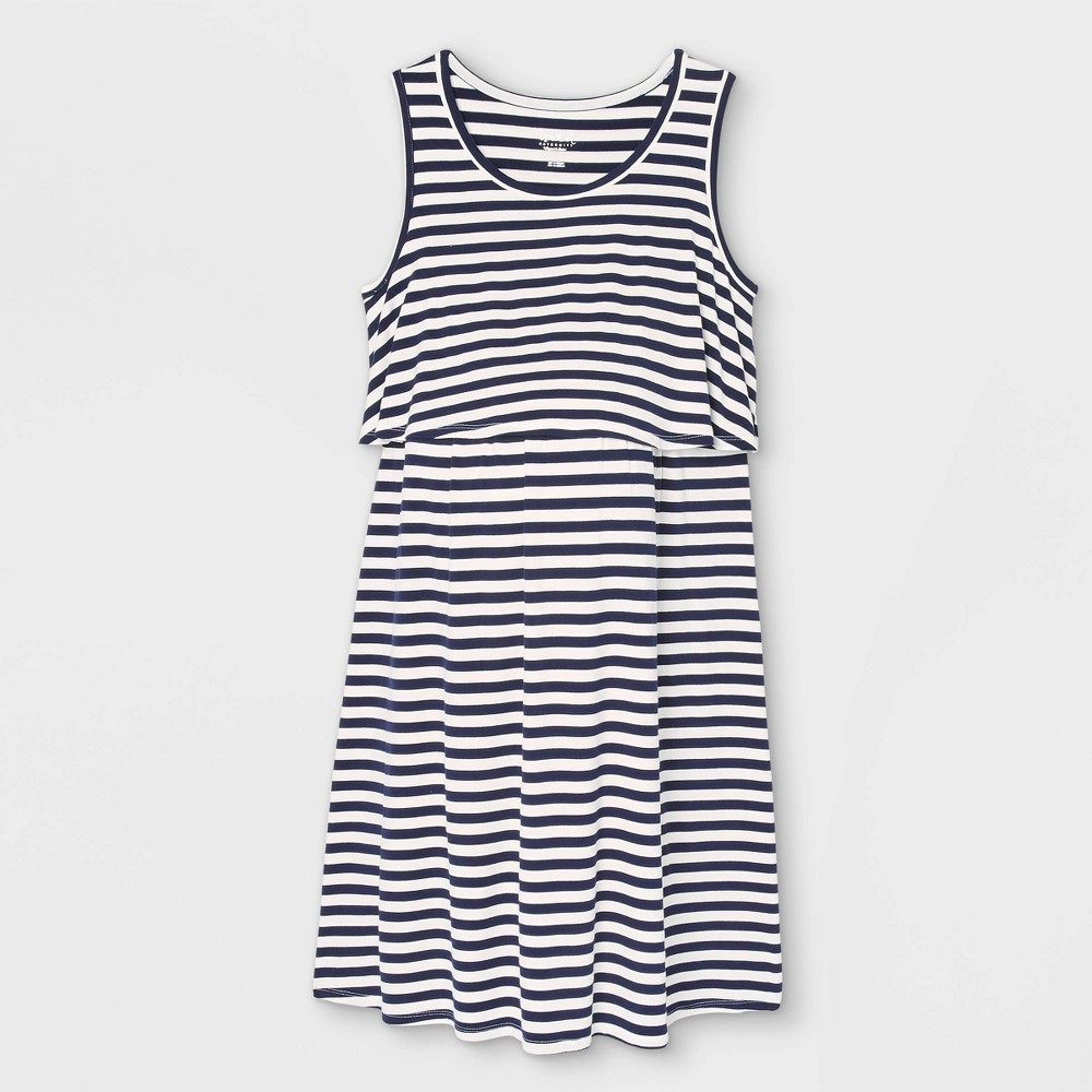 Striped Sleeveless Double Layer Nursing Maternity Dress - Isabel Maternity by Ingrid & Isabel Navy XL, Blue