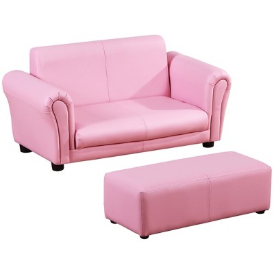 Qaba Kids Sofa Set with Footstool for Toddlers and Babies, Kids Couch for Playroom, Nursery, Living Room, Bedroom Furniture