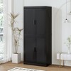 62’’ Black Wood Grain 6-Story Decorative Storage Cabinet with Wicker Door - 2 of 4