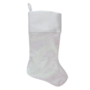 Northlight 22.25" White with Pink Iridescent Glitter Christmas Stocking with Satin Cuff - 1 of 4