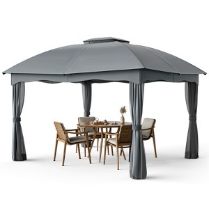 Tangkula 12' x 10' Patio Heavy Duty Steel Gazebo Canopy Double Vented Outdoor Gray - 1 of 4