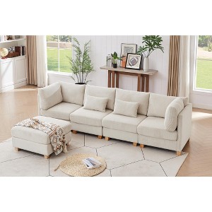 MYINDA Corduroy Sectional Couch with Ottoman Chaise, L Shaped 4-seat Sofa for Living Room - 1 of 4