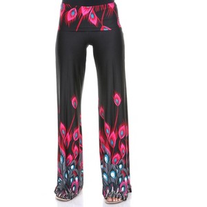 Women's Peacock Printed Palazzo Pants - White Mark - 1 of 3