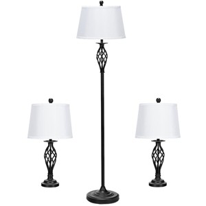 Costway 3-Piece Lamp Set 2 Table Lamps 1 Floor Lamp Fabric Shades Living Room Bedroom - 1 of 4