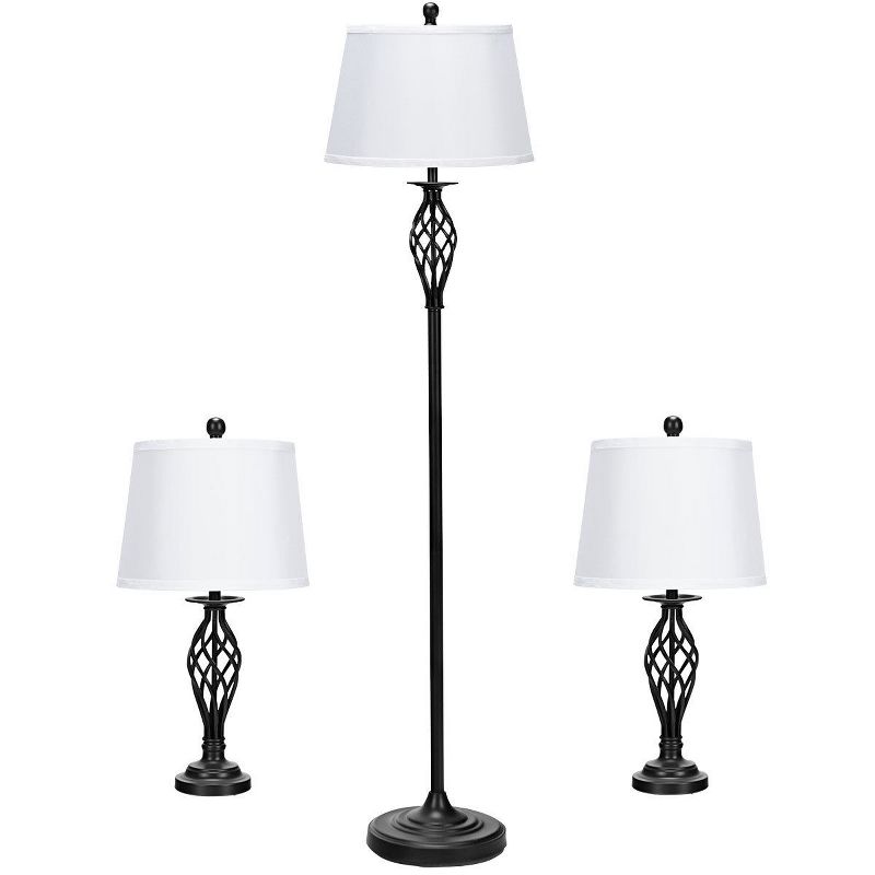 Costway 3-Piece Lamp Set 2 Table Lamps 1 Floor Lamp Fabric Shades Living Room Bedroom, 1 of 11