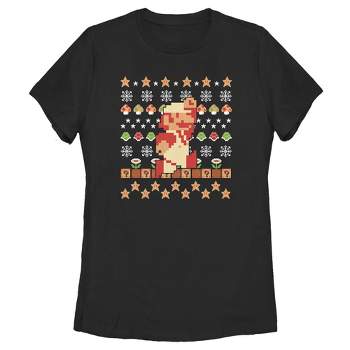 Women's Nintendo Ugly Christmas Super Mario Pixel T-Shirt