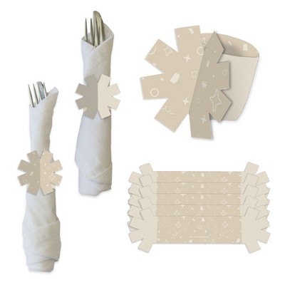 Big Dot of Happiness Tan Confetti Stars - Simple Party Paper Napkin Holder - Napkin Rings - Set of 24