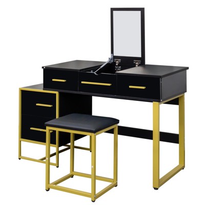 SEVOBAL Dressers Makeup Vanity Set with Mirror and Nightstand for Organized Modern Bedroom, Black, 49.21"*17.72"*29.53"
