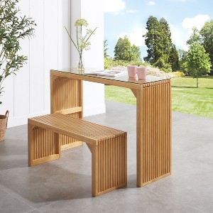 NicBex Pine Wood Long Bnech&Table Set,Outdoor Dining Set with Slatted Frame&Glass Tabletop for Outdoor& Indoor Use - 1 of 4