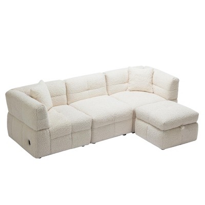 NicBex Cozy Teddy Fleece Sectional Sofa with 2 USB Ports and Movable Storage Ottoman for Living Room,Apartment,Office