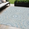 Denim Blue And Ivory Floral Medallion Washable Indoor Outdoor Area Rug - 2 of 4