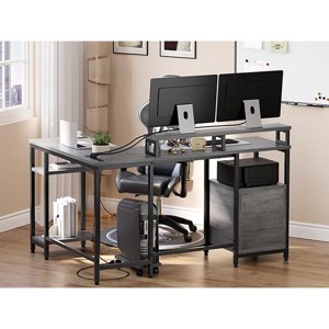 L-Shaped Desk - Home Office Computer Desk with Filing Cabinet, Corner Desk for Playing, Working, Writing and Studying, Space Saving - 1 of 4