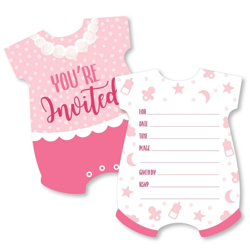 Big Dot of Happiness It's a Girl - Shaped Fill-in Invitations - Pink Baby Shower Invitation Cards with Envelopes - Set of 12, 1 of 8