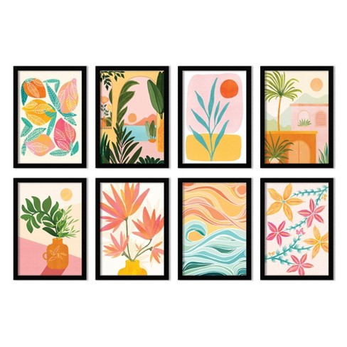 Pastel Tropics By Modern Tropical - 8 Piece Black Framed Art Set ...