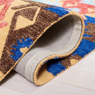Aspen Blue and Multicolor Wool Geometric Runner Rug