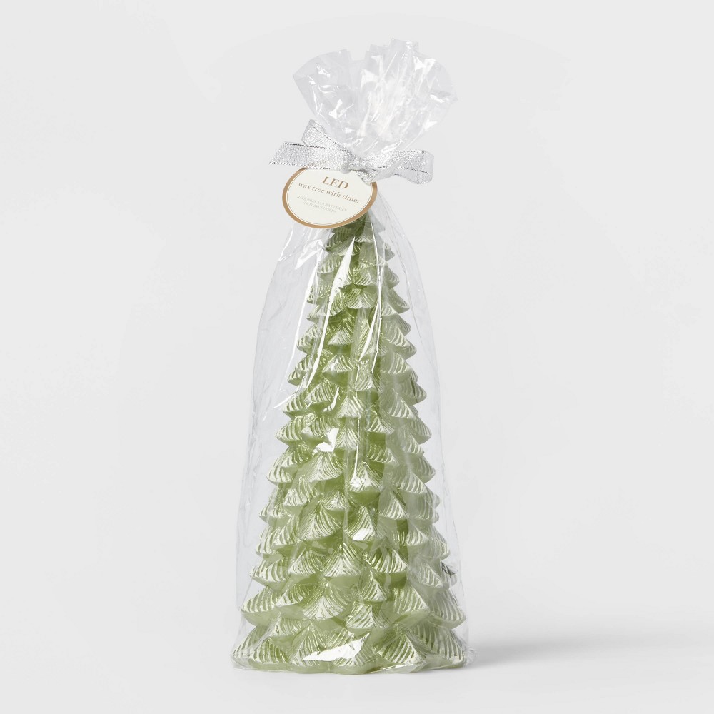 5" x 10" Holiday LED Metallic Green Tree Candle - Threshold