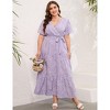 Coolmee Women Summer Maxi Dress Plus Size V Neck Wrap Floral Print Short Sleeves Ruffle Tiered Dress with Belt - 3 of 4