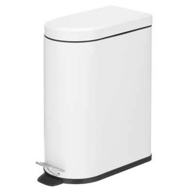 Image of mDesign 2.6 Gallon/10 L Steel Metal D-Shape Step Trash Can for Bathroom, White