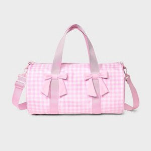 Girls' Gingham Printed and Bows Duffel Bag - Cat & Jack™ Pink - 1 of 4