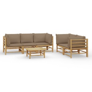 vidaXL 6 Piece Bamboo Patio Lounge Set - Taupe Cushions, Comfortable Seating, Modular Design, Outdoor Furniture for Garden, Backyard and Patio - 1 of 4