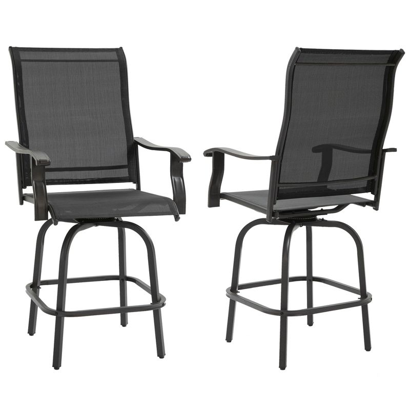 Outsunny Set of 2 Outdoor Swivel Bar Stools with Armrests, Bar Height Patio Chairs with Steel Frame for Balcony, Poolside, Backyard, 4 of 7