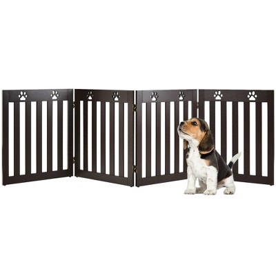 Costway 24 Folding Wooden Freestanding Pet Gate Dog Gate W 360 Hinge Espresso