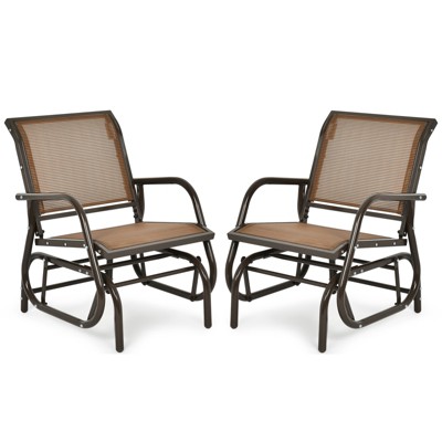 Tangkula Outdoor Single Glider Chair Rocking Seating Lounging Chair with Armrest Brown/Grey