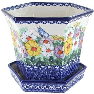 Blue Rose Polish Pottery 155 Kalich Large Hexagonal Flower Pot - 1 of 1