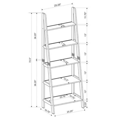 Cottage Charm Espresso Ladder Bookshelf with Graduated Shelves