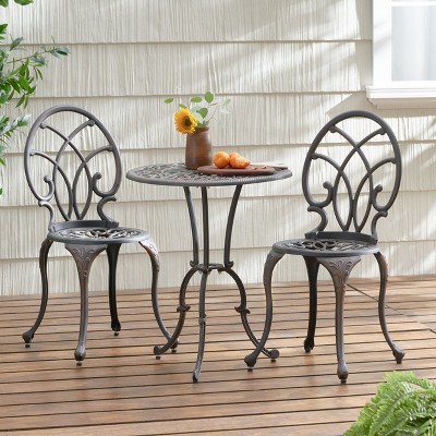 NicBex Outdoor Dining Table Set Metal Bistro Table with Two Chairs,Patio Furniture Bistro Set for Garden,Backyard,Poolside