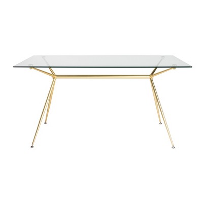 HomeRoots 60" Clear And Gold Glass And Steel Dining Table