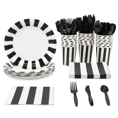 White Gold Paper Plates Cups and Napkins Party Supplies Striped