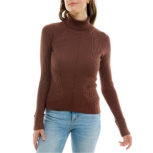 Crave Fame Womens Ribbed Turtleneck Jersey, Brown, Large - 1 of 1