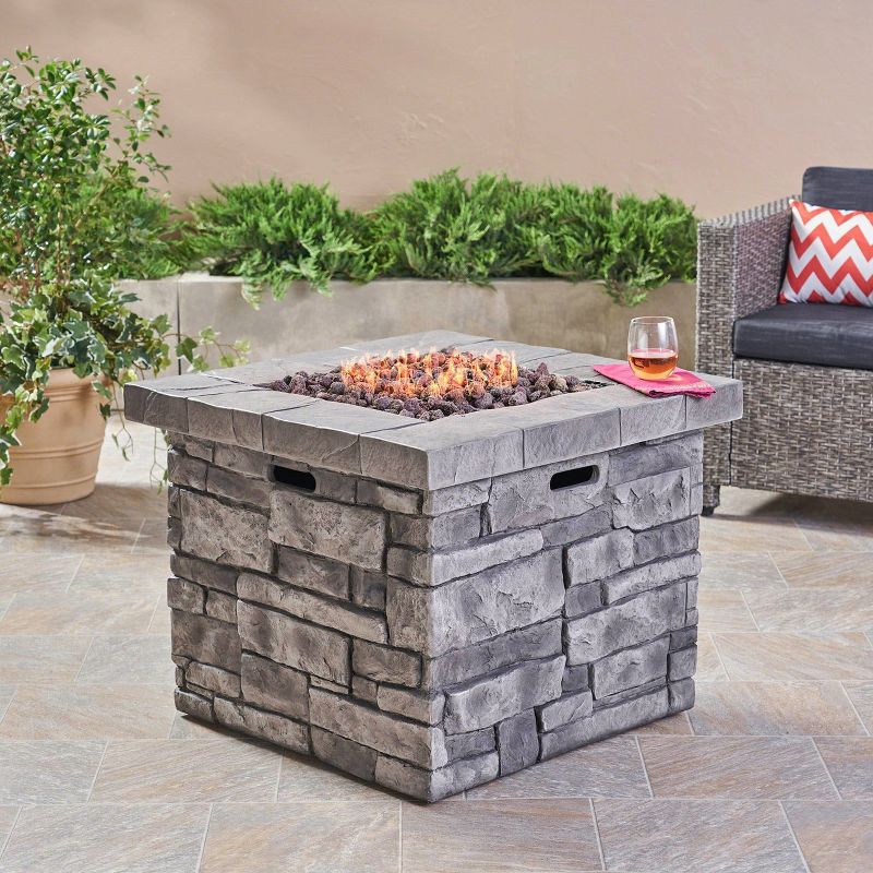 Angeles Outdoor Square Fire Pit - Gray - Christopher Knight Home, 3 of 8