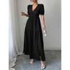 Coolmee Women's Puff Sleeve Dress Smocked Flowy V Neck Slit Pleated Maxi Dress - 2 of 4