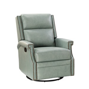 Favonius Wooden Upholstery Genuine Leather Swivel Rocker Recliner with Nailhead Trim for Bedroom and Living Room| ARTFUL LIVING DESIGN - 1 of 4