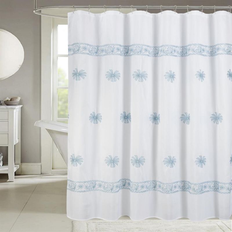 RT Designers Collection Bianca Embroidered Stylish Shower Curtain 70" x 72" Blue, 1 of 5