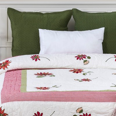 Full Red and White Cotton Reversible Quilt