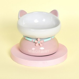 Fairyland™ - Ceramic Cat Bowl with Raised Stand, Cute Ear Design & Anti-Slip Base – Elevated Pet Food & Water Dish for Cats and Small Pets - 1 of 4