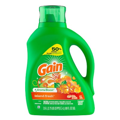 Gain + Aroma Boost Liquid Laundry Detergent, Island Fresh Scent, 61 Loads, 88 oz, HE Compatible