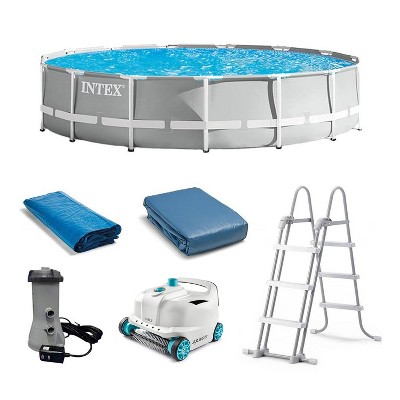 Intex 26723EH 15ft x 42in Prism Frame Above Ground Swimming Pool Set with Filter, Ladder, Cover, Ground Cloth, and Robot Vacuum Cleaner