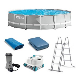 Intex 26723EH 15ft x 42in Prism Frame Above Ground Swimming Pool Set with Filter, Ladder, Cover, Ground Cloth, and Robot Vacuum Cleaner - 1 of 4