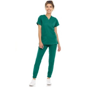 MediChic Womens 8-Pocket Scrubs Set- V-Neck with 4-Pocket Jogger Scrub Pants - 1 of 4